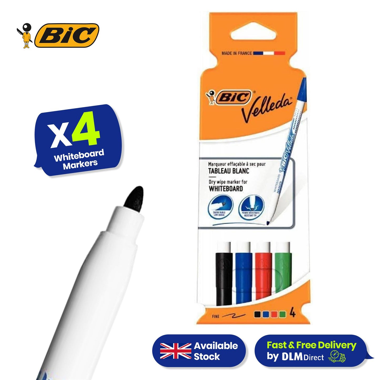 BIC Velleda 1721 Whiteboard Markers Assorted - Pack of 4