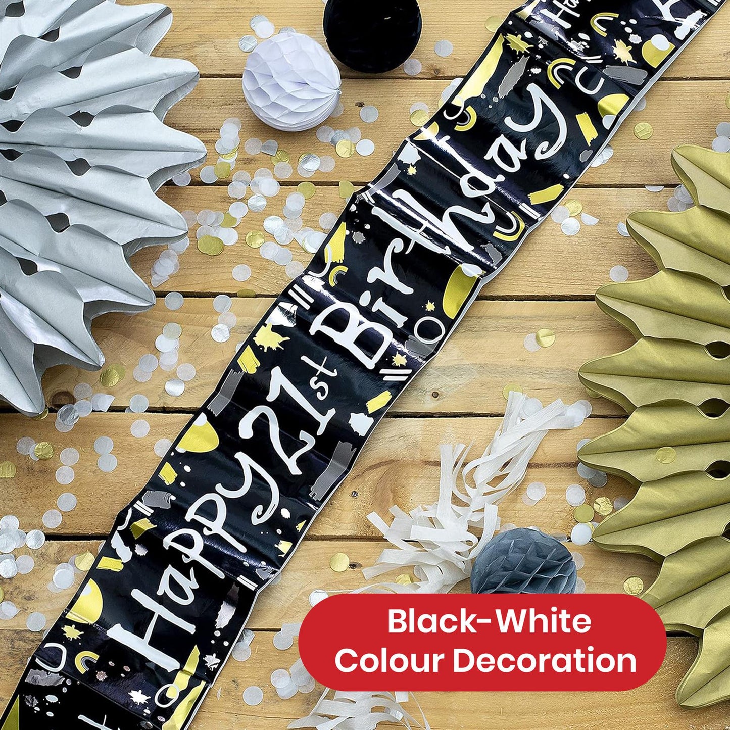 Happy 21st Birthday Black and White Recyclable Banner - 2.6m