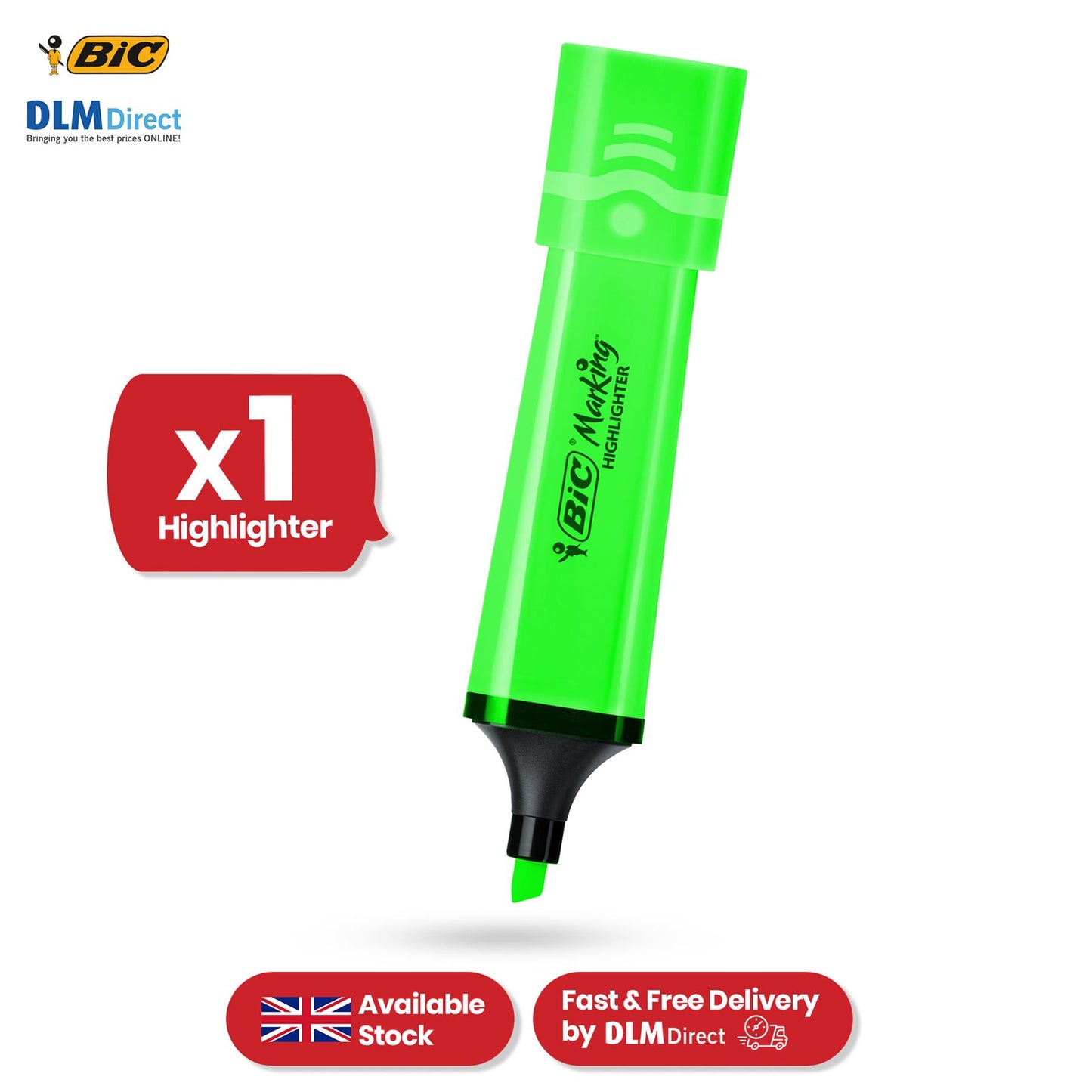 BIC Marking Highlighter Flat Marker Neon Green Modular Tip for Precise Highlighting
