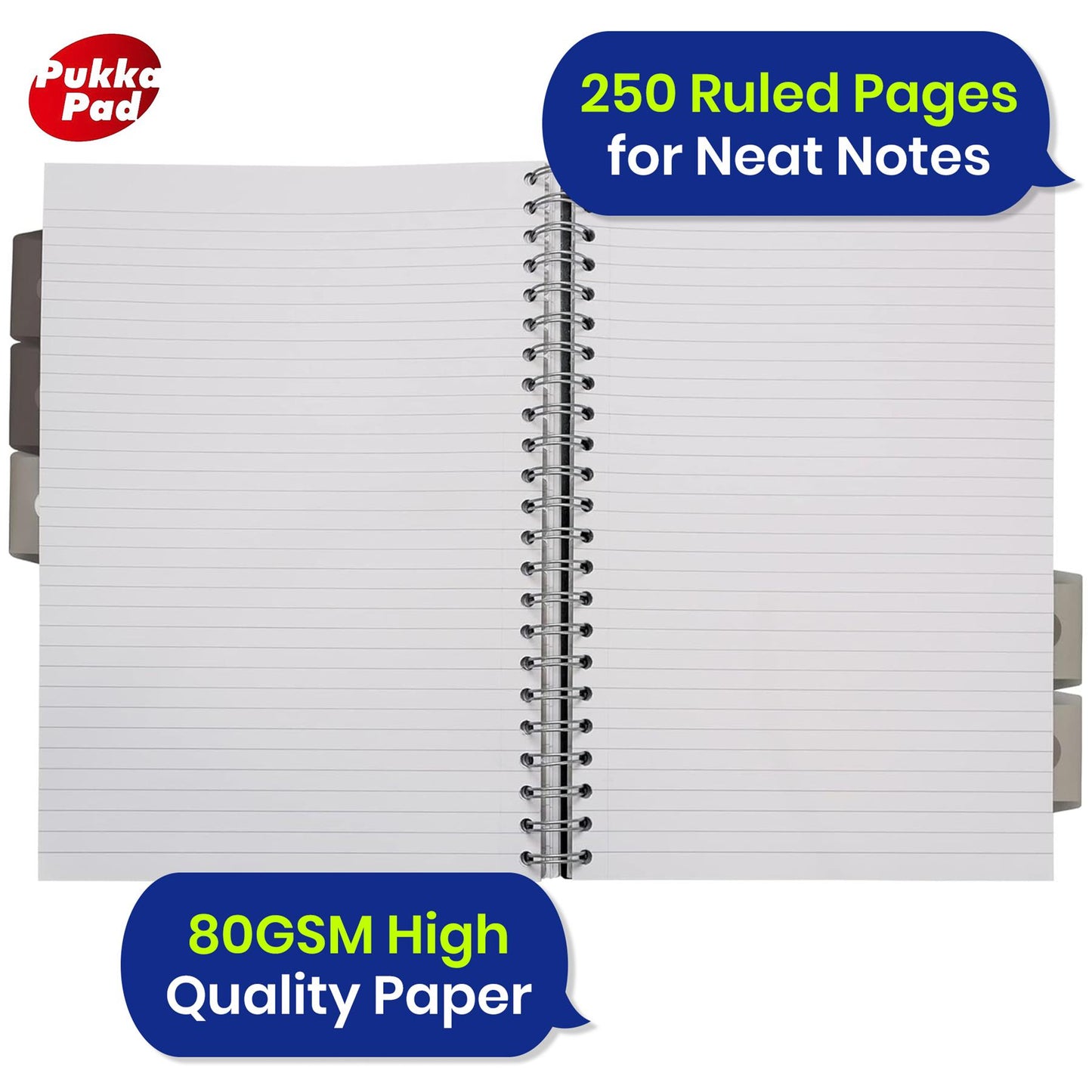 3x PUKKA PAD A4 Project Book 250 Pages Ruled Paper with Dividers for Work and Study