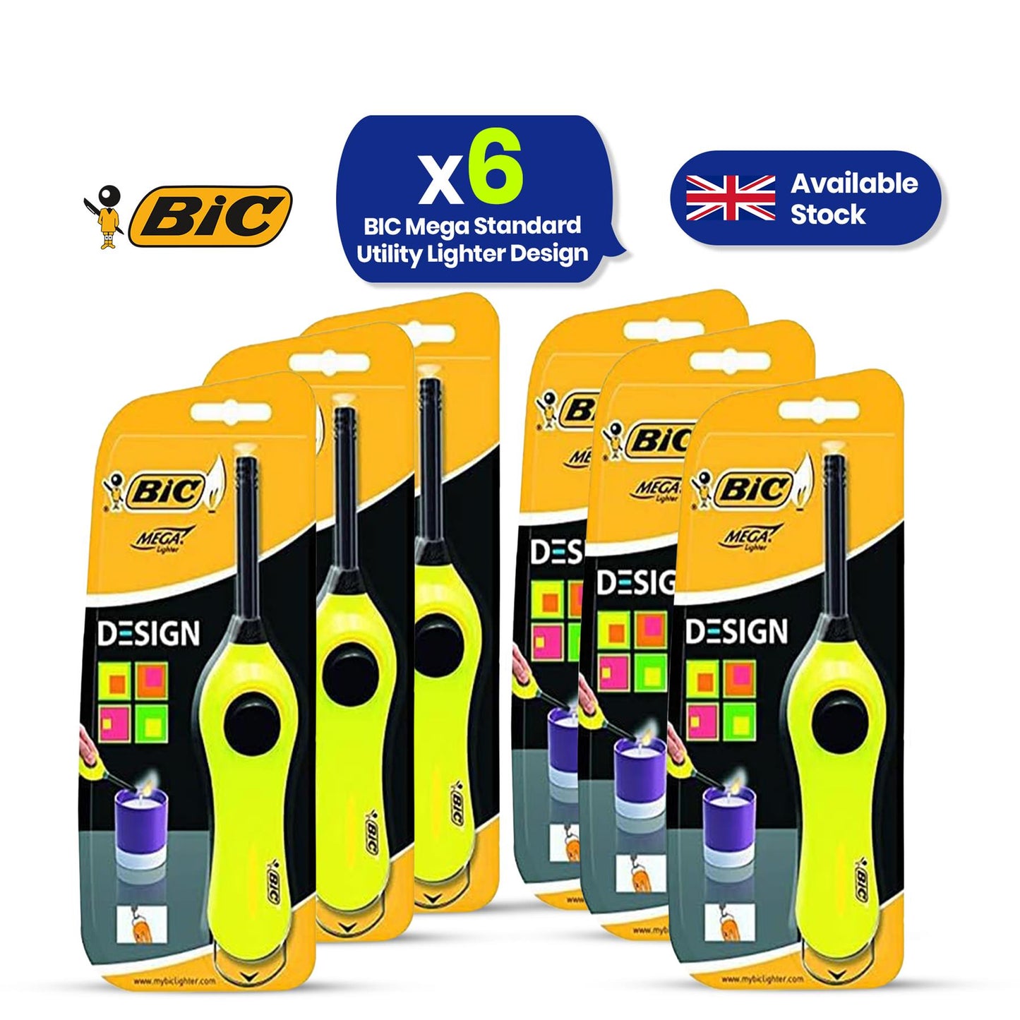 BIC Mega Utility Lighter - Plastic 6cm Wand Cooking Lighter, Push Button Lighters for BBQ