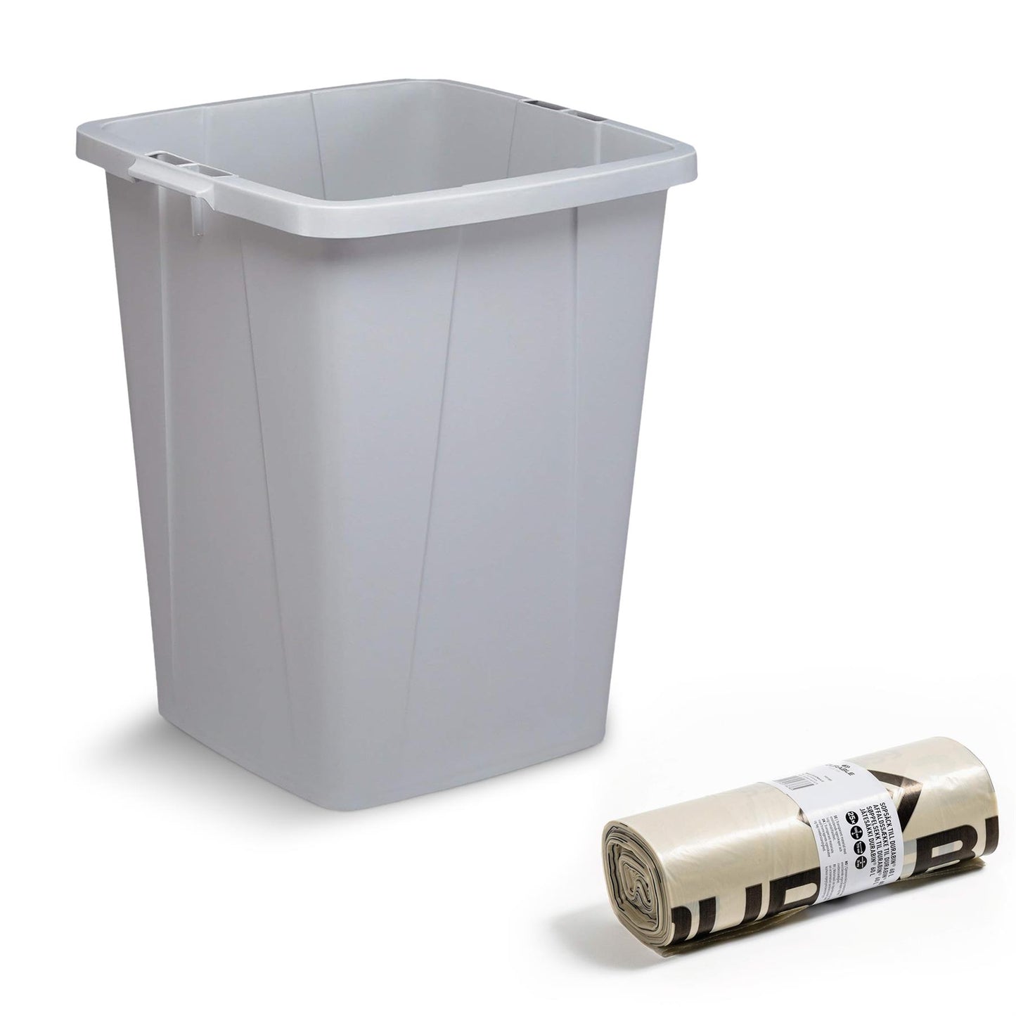 110L Bin Bags 25 Pack and 90L DURABIN Grey Waste Bin Bundle Strong Recycled Plastic Set