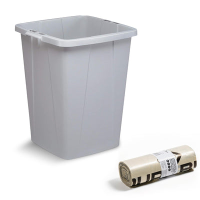 110L Bin Bags 25 Pack and 90L DURABIN Grey Waste Bin Bundle Strong Recycled Plastic Set