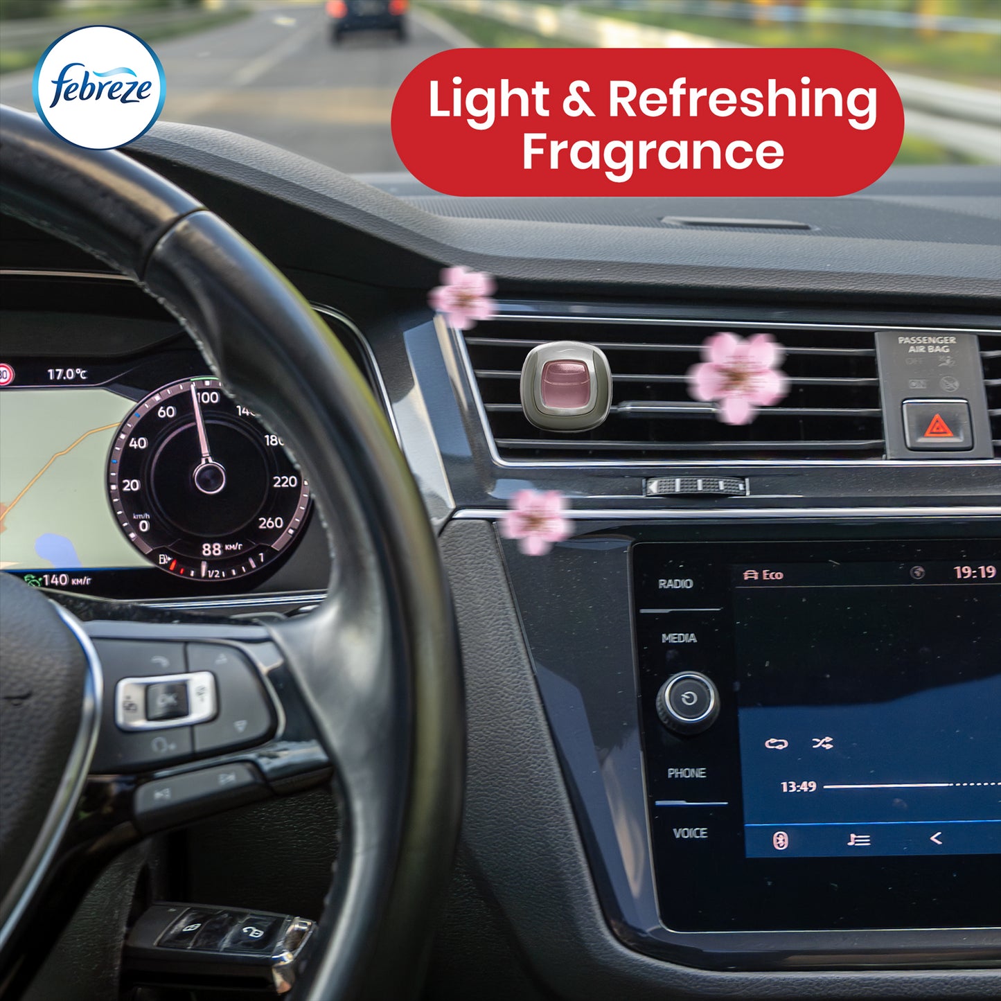 Febreze Clip-On Car Air Freshener 2ml Blossom & Breeze Gel Car Freshener for Odour (Pack of 6)
