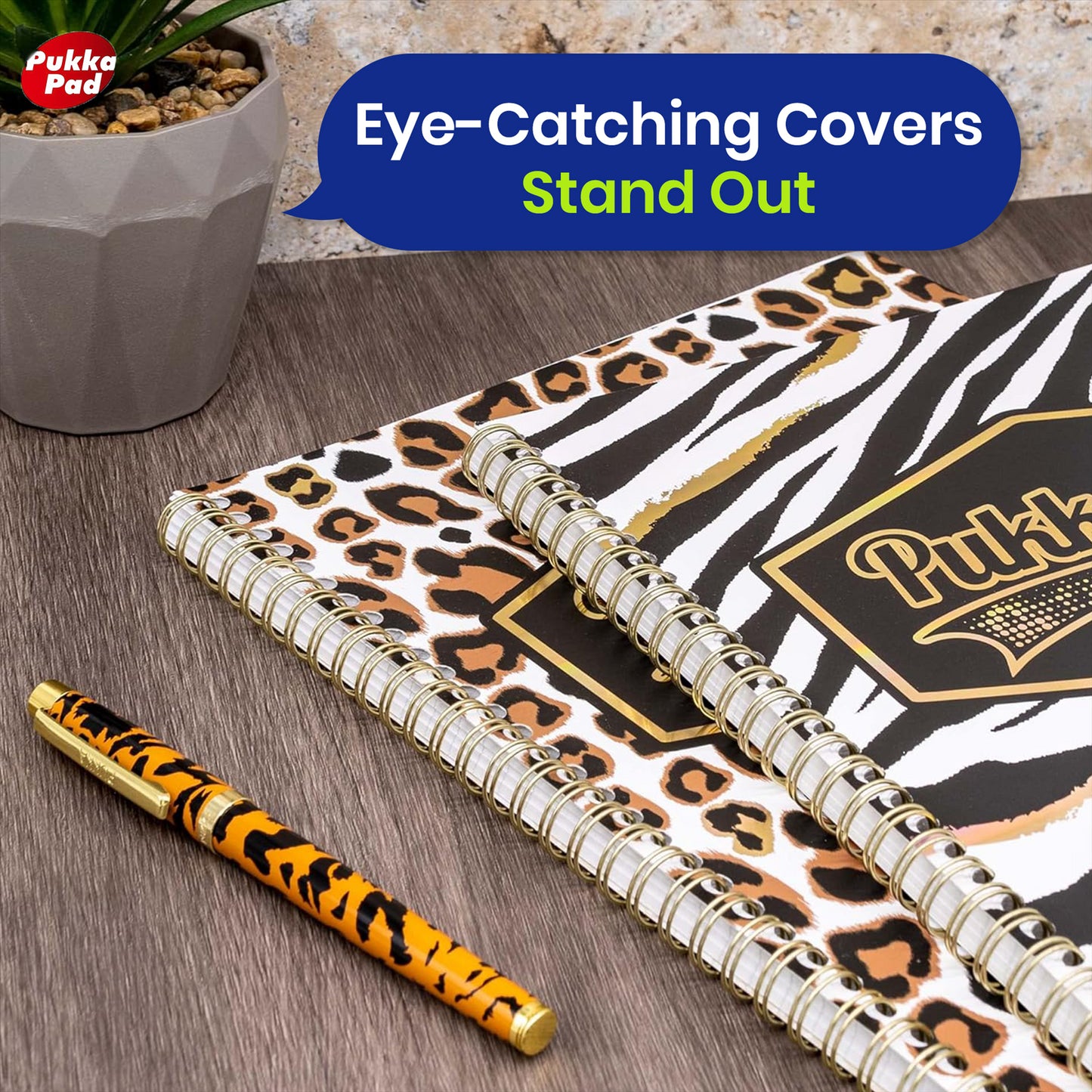 Pukka Pad Wild A4+ Notepad Pack – 2 Lined Animal Print Pads, 160 Pages Each