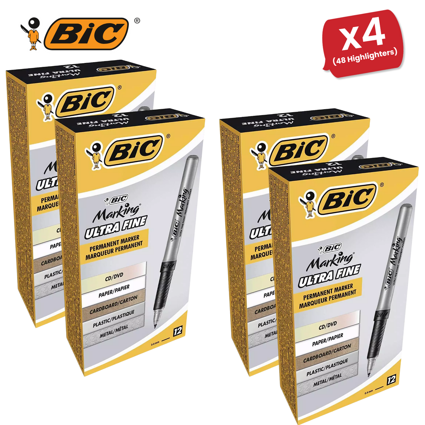 BIC Marking Permanent Markers Ultra Fine Tip Black - Pack of 12 - 1 to 5 Packs