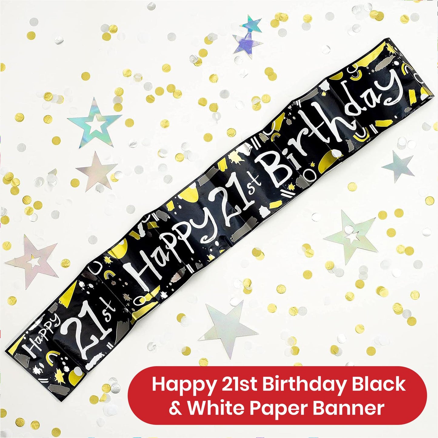 Happy 21st Birthday Black and White Recyclable Banner - 2.6m