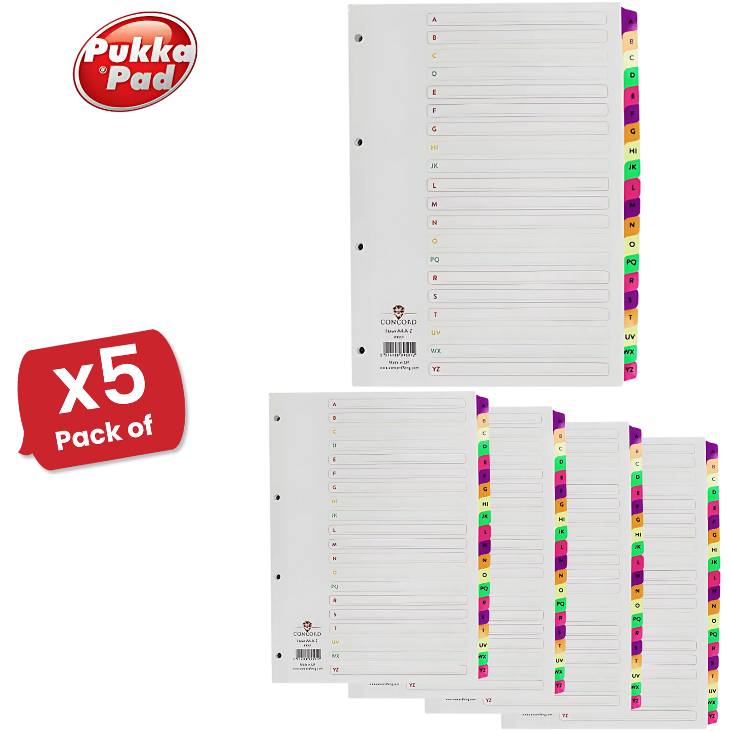 Pukka Multi-Coloured Neon Mylar A-Z Index - 1 to 5 Packs