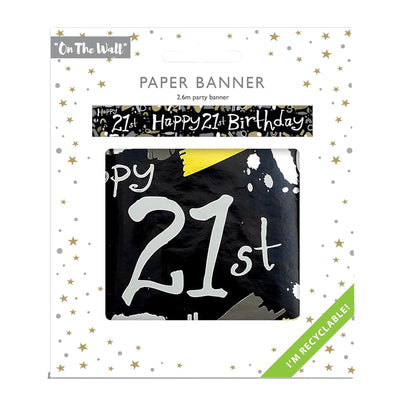 Happy 21st Birthday Black and White Recyclable Banner - 2.6m