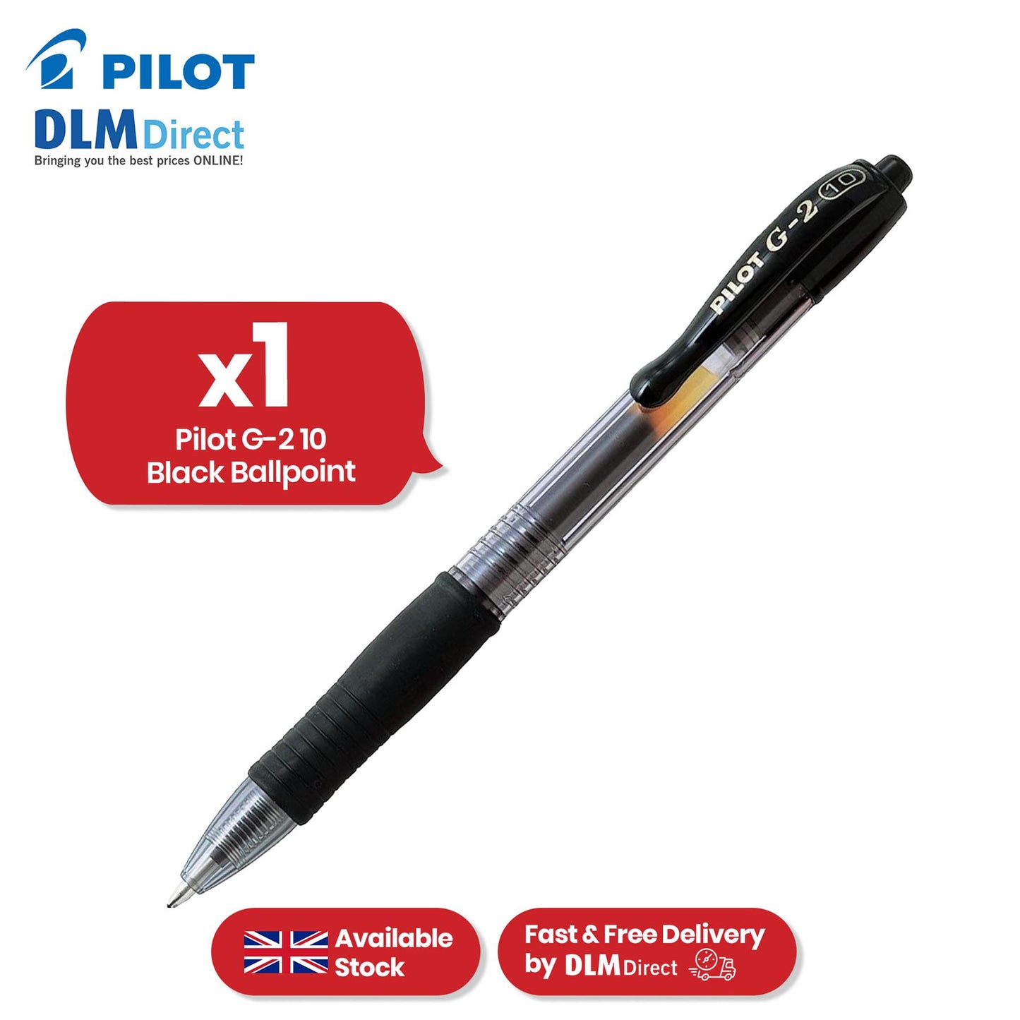 Pilot G-2 10 Broad Rollerball Pen - 0.6mm Tip Retractable Black Biros for Journaling
