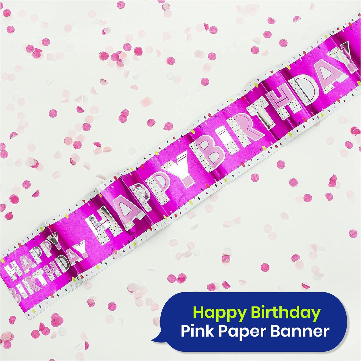 Happy Birthday Pink Recyclable Paper Banner 260cm Party Decor for Kids Adults