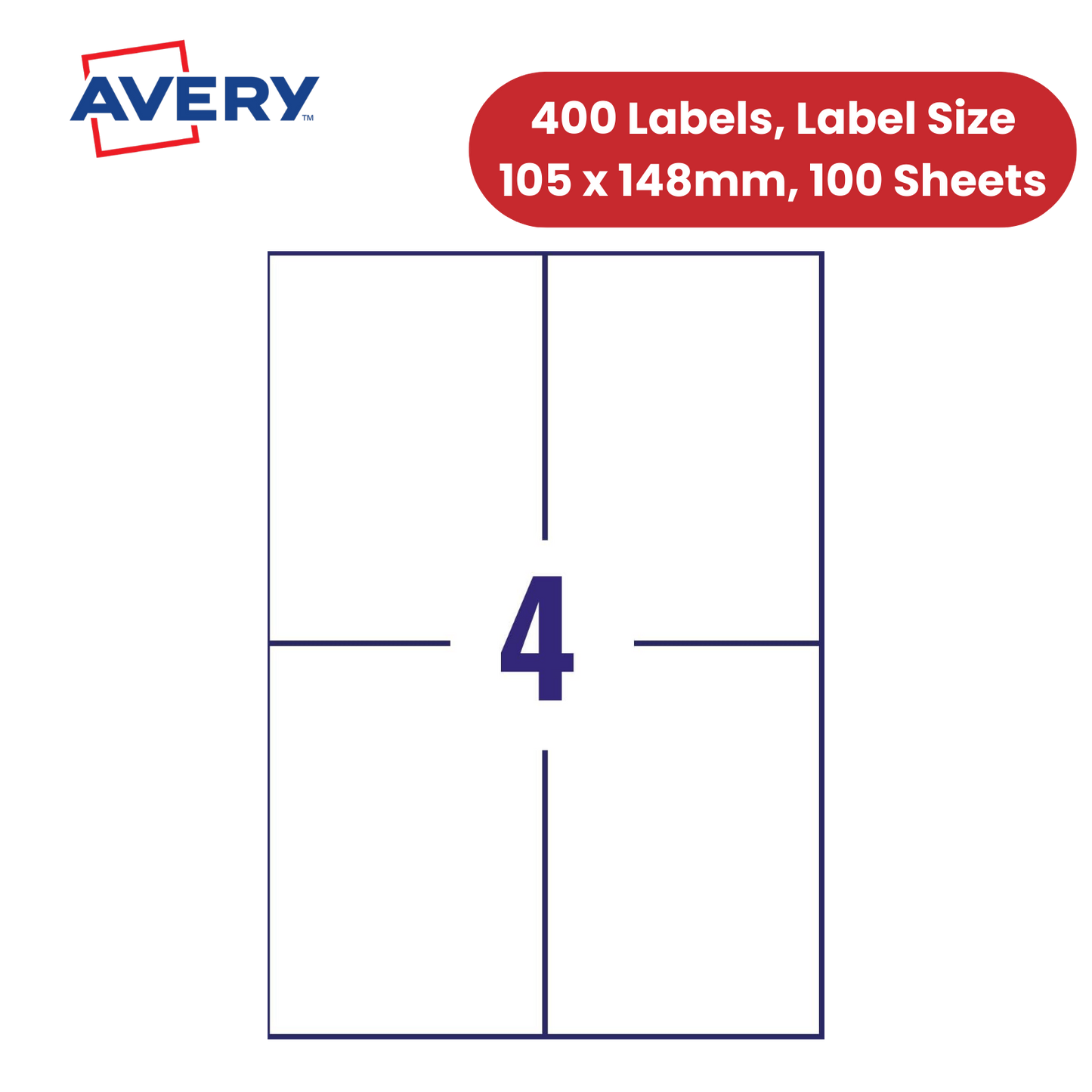 Avery 3483 Multipurpose Labels, 400 Per Pack 105 x 148 mm, Permanent - 1 to 5