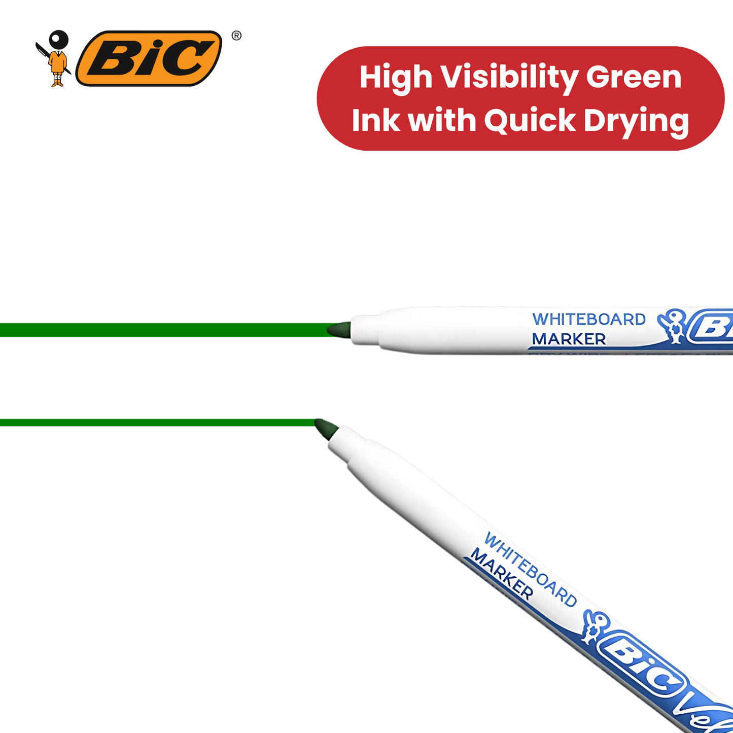 BiC Velleda 1721 Green Dry-Wipe Whiteboard Markers for Bold, Clean Writing, x24