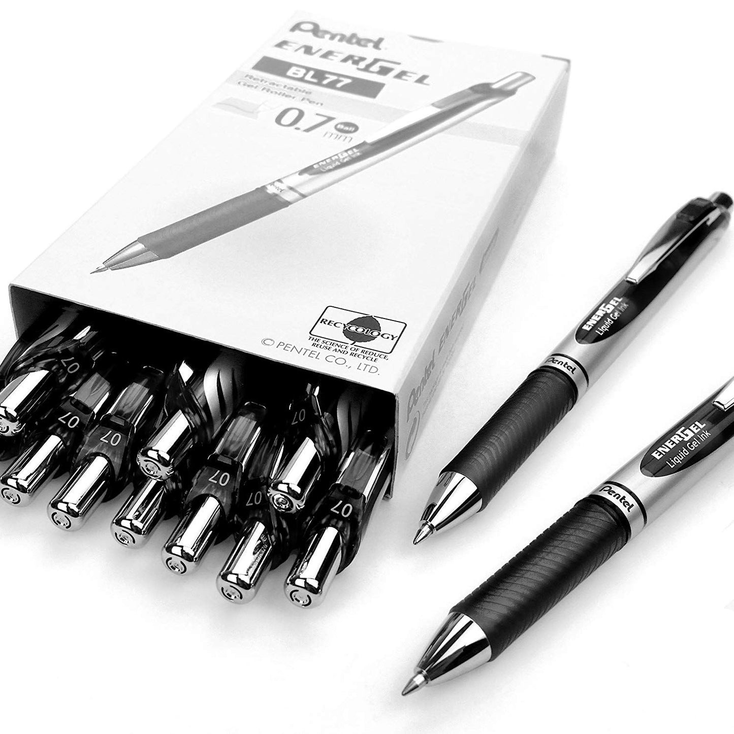 Pentel Energel XM Retractable Gel Pen with 0.7 mm Tip, Black, Pack of 3 (BL77-AO)