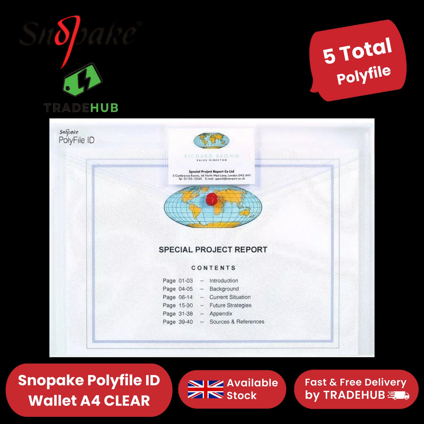 Snopake Polyfile ID Wallet A4 CLEAR - PACK OF 5 - 1 to 5 Packs