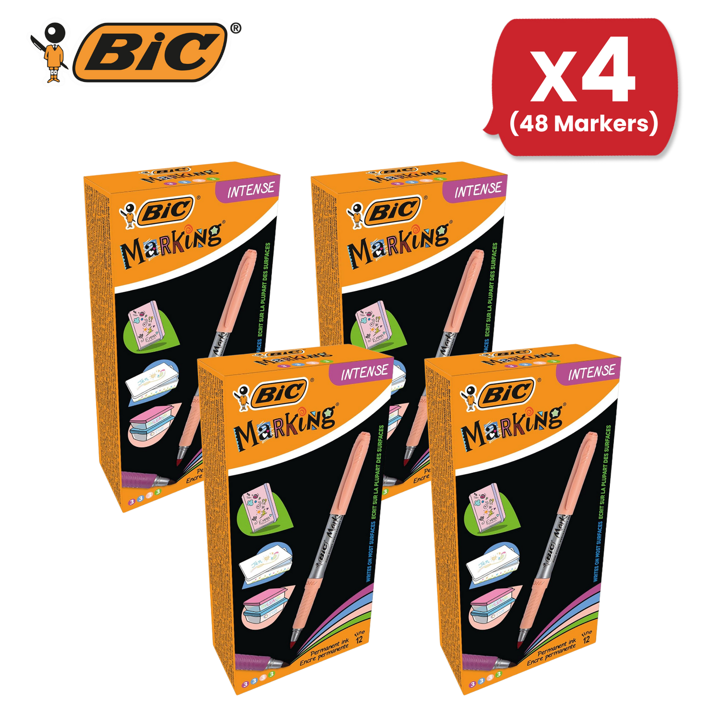 BIC Marking Permanent Markers Fine Tip Assorted Intense & Pastel Colours 12 Pack