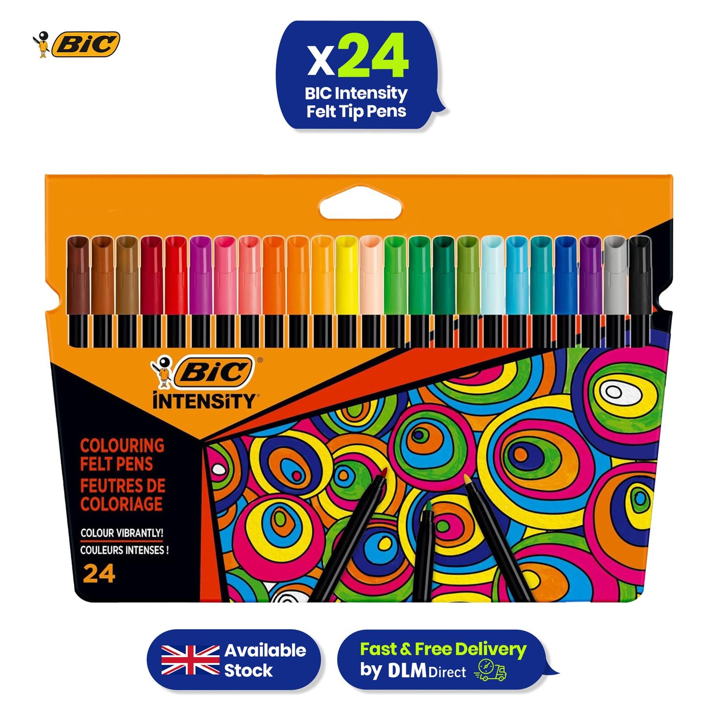 BIC Intensity Felt Tip Pens 24 Pack Fine Nib Washable Vibrant Ink