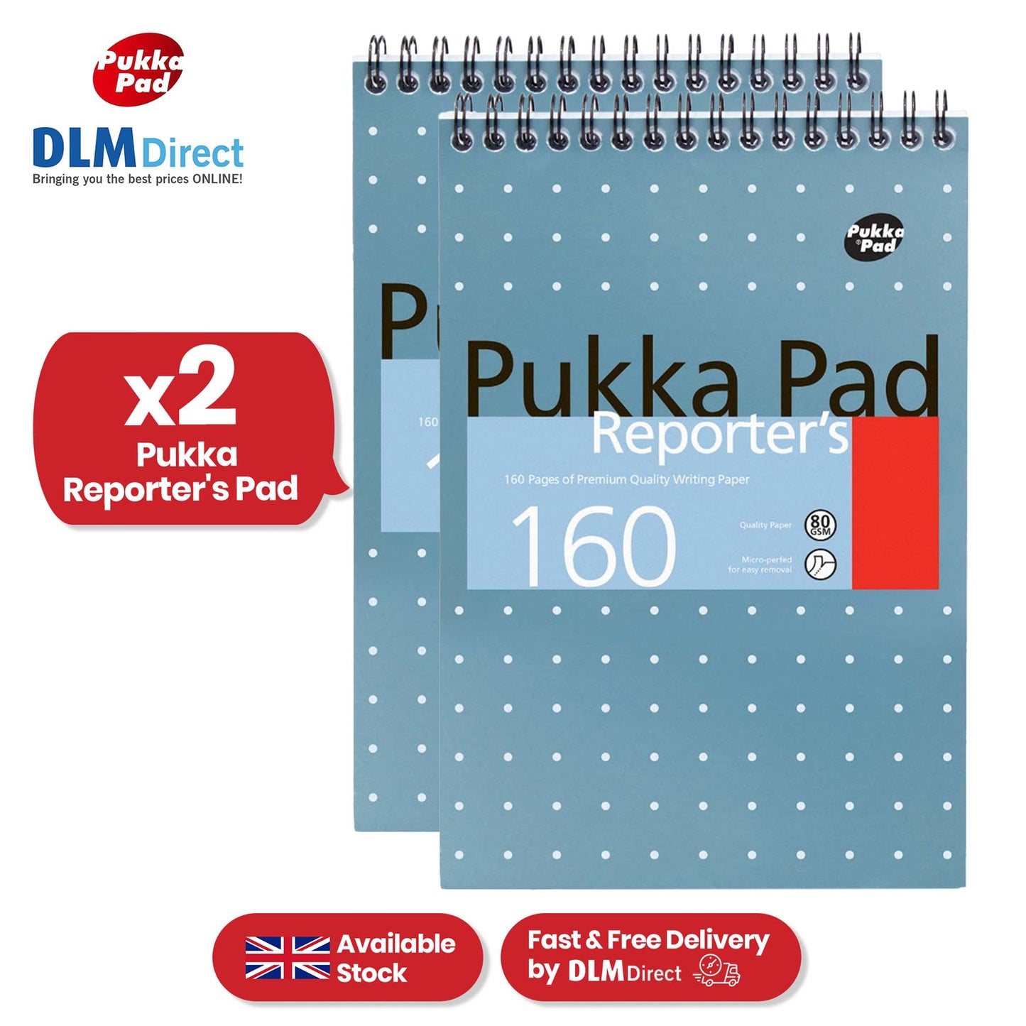 Pukka Pad Reporter's Notepad - 160 Pages Metallic Blue Spiral Notebook for Daily Notes