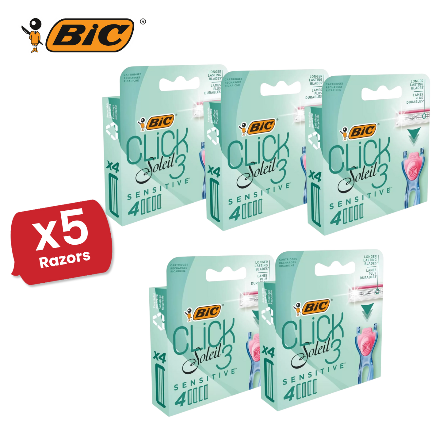 BIC Click 3 Soleil Sensitive Women's Razor Refills - 1 Box of 4 Blades