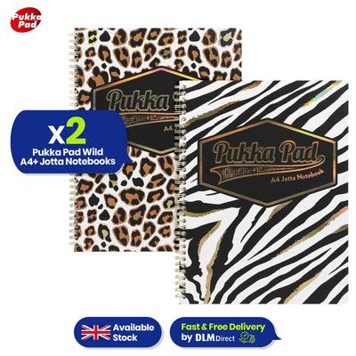 Pukka Pad Wild A4+ Notepad Pack – 2 Lined Animal Print Pads, 160 Pages Each