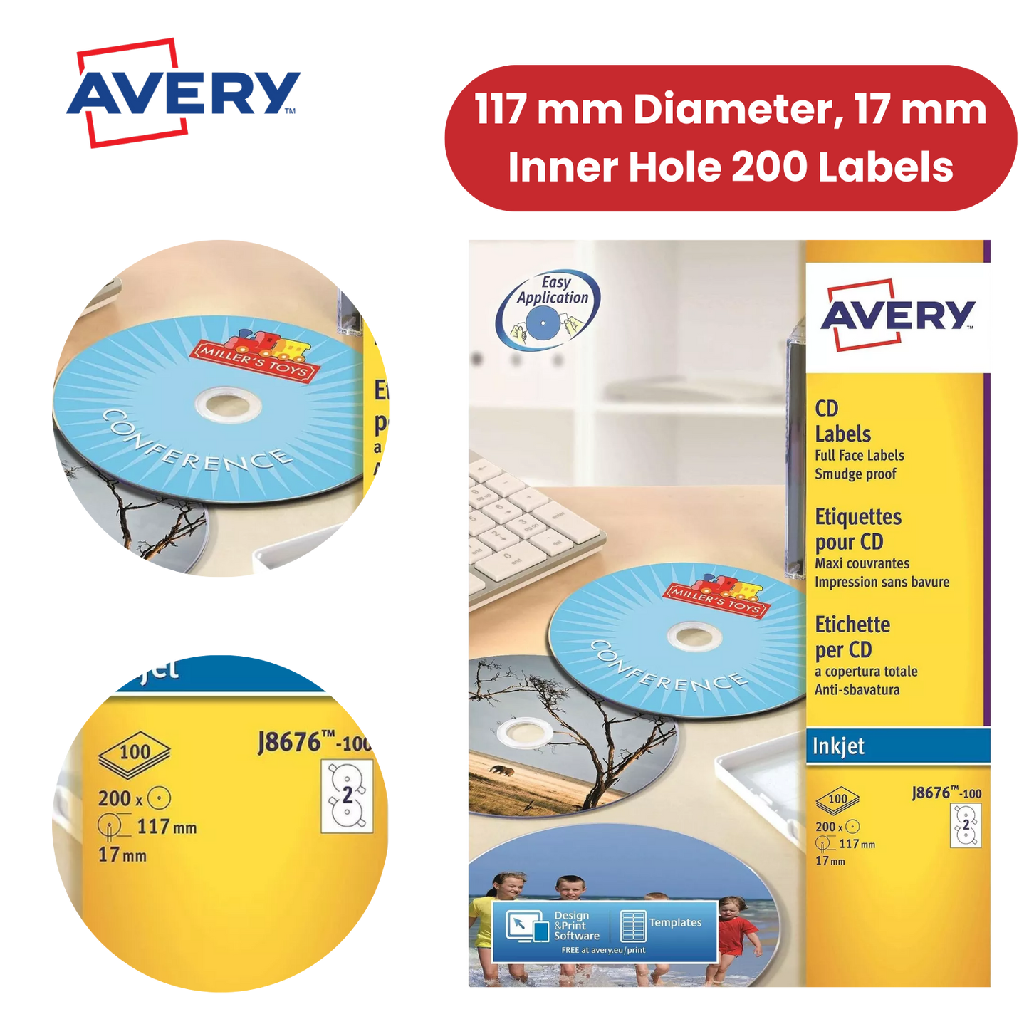 Avery J8676-100 Data Storage Labels, 200 Per Pack, 117 mm, Permanent - 1 to 5