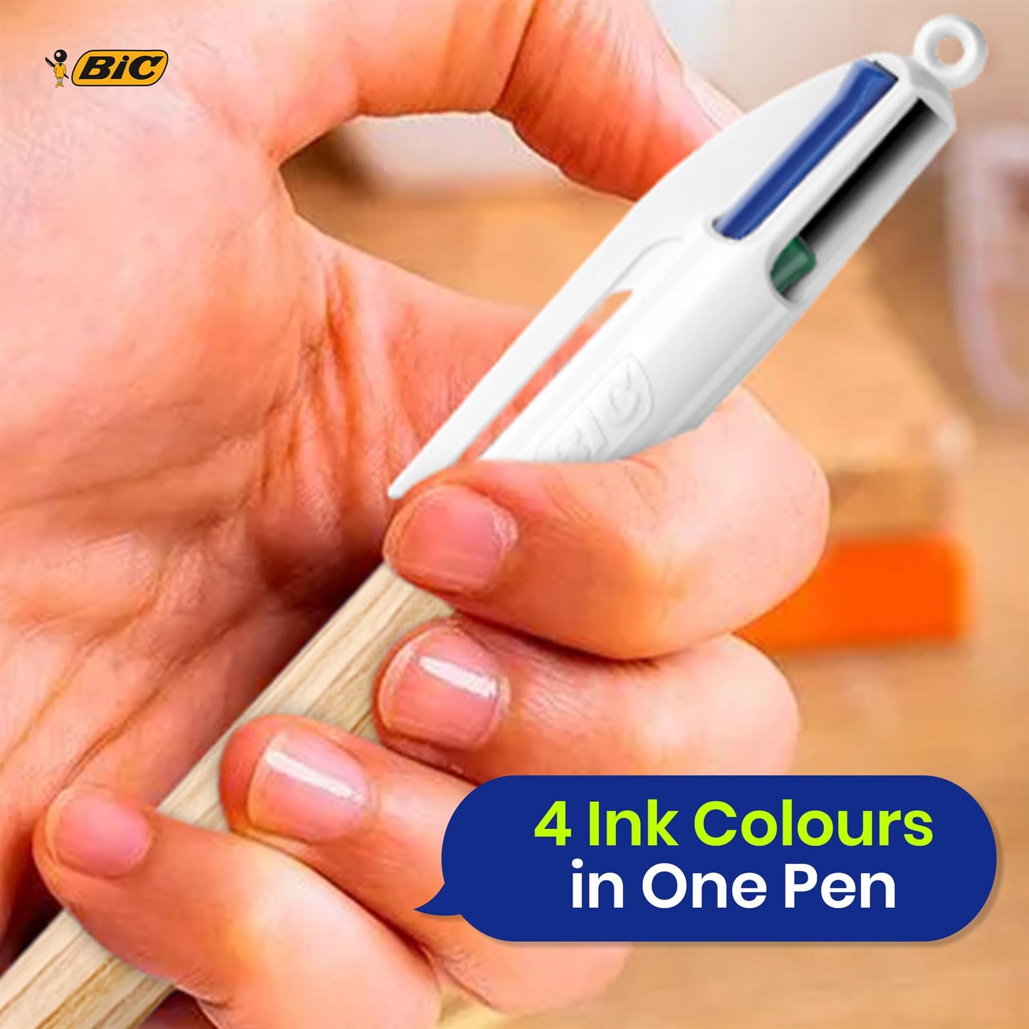 BIC 4-Colour Wood Effect Pens Pack of 3 Retractable Medium Point for Office School Home