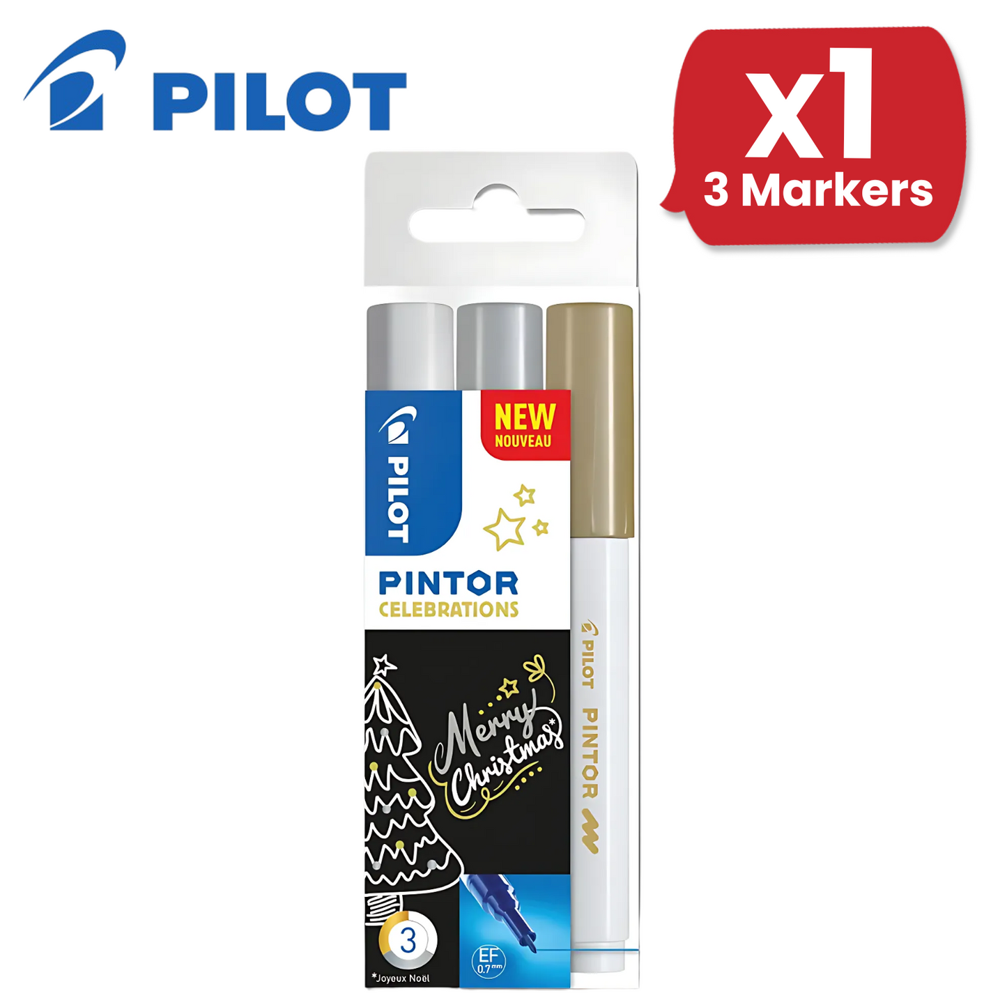 Pilot Pintor Extra Fine Paint Markers - White, Gold and Silver - Wallet of 3