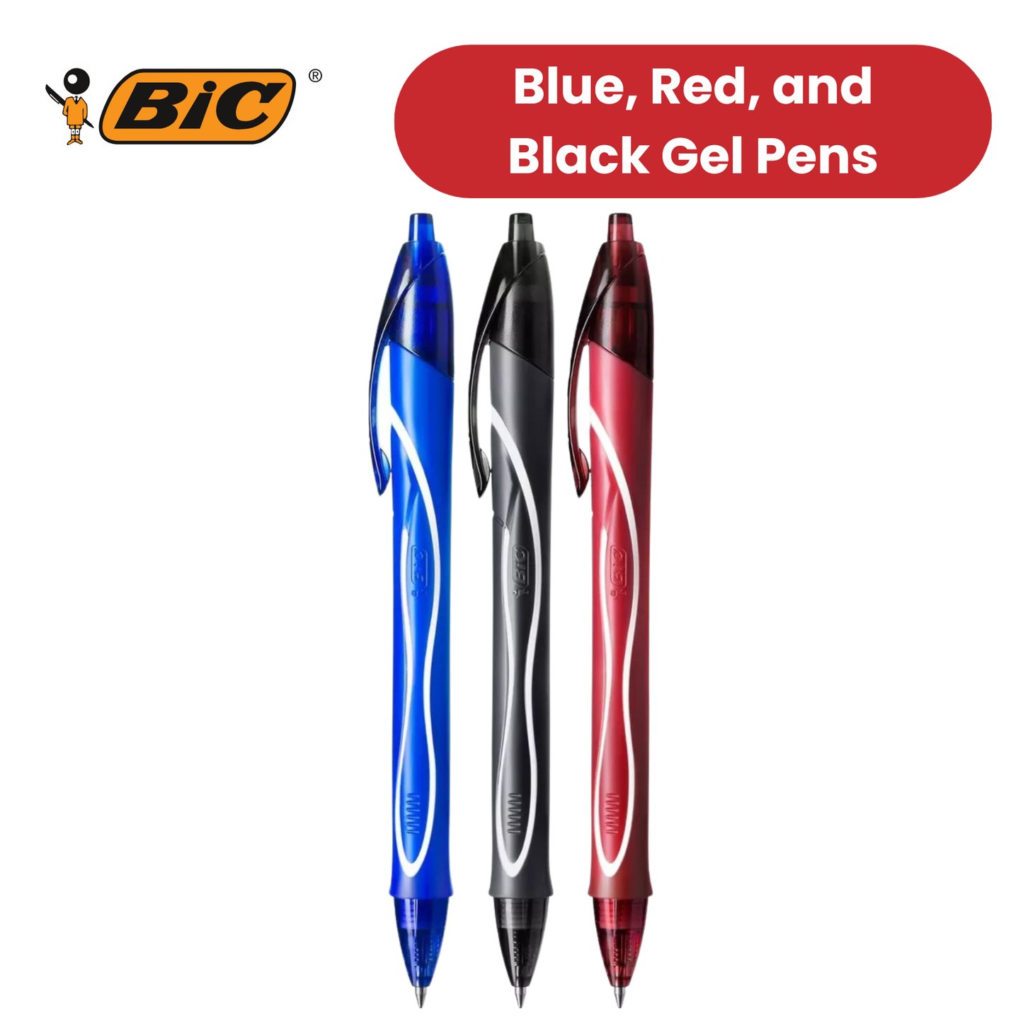 BIC Gel-ocity Quick Drying Gel Pen, Assorted Colours, 3 Pack