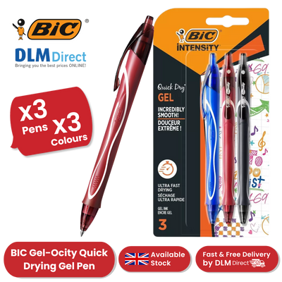 BIC Gel-ocity Quick Drying Gel Pen, Assorted Colours, 3 Pack