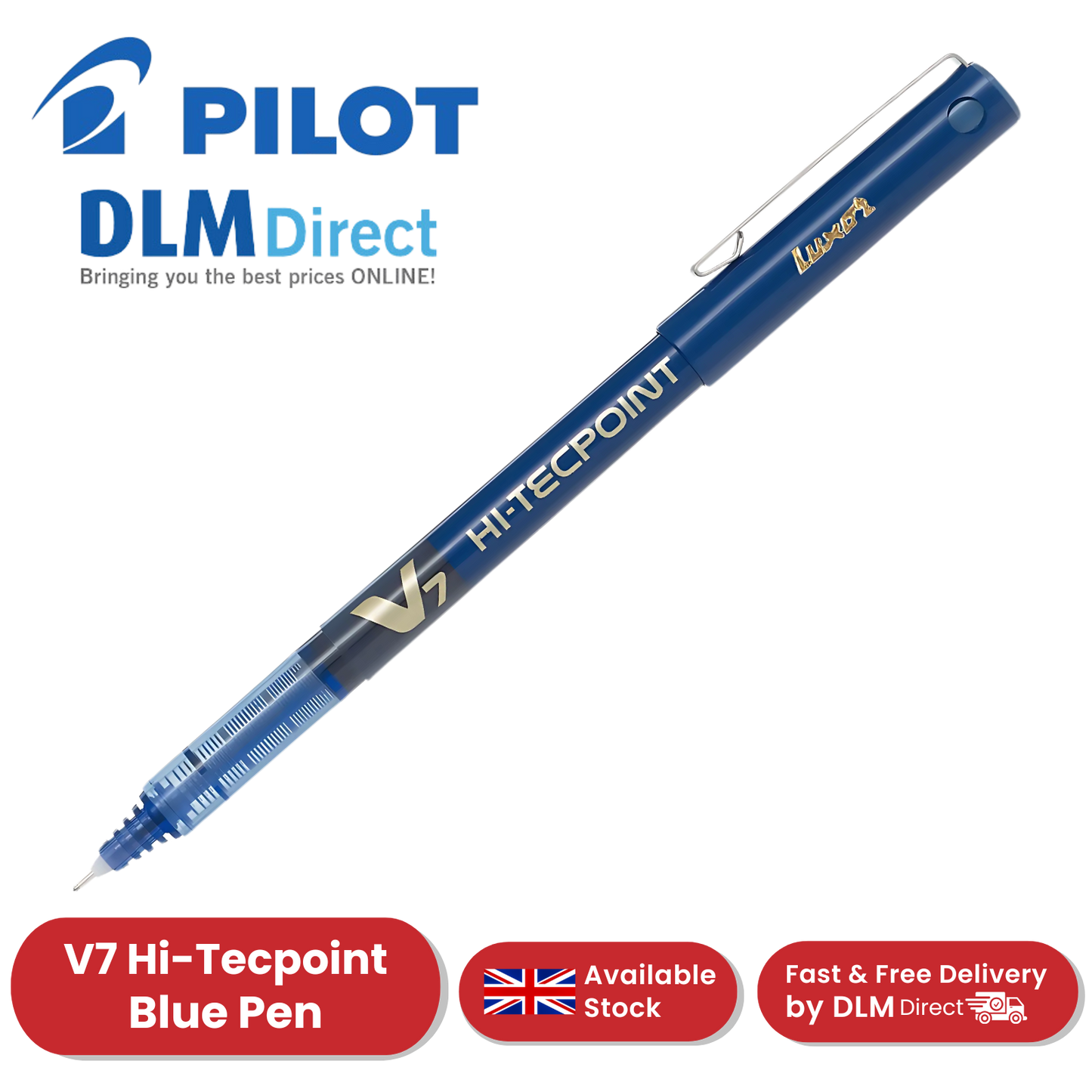 Pilot V7 Rollerball Pen 0.7mm Needle Tip Blue - Pack of 1 - 1 to 36 Packs