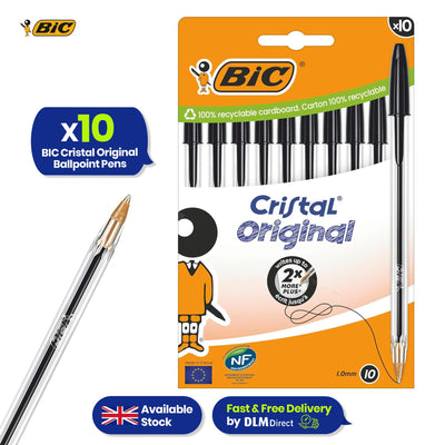 Bic Cristal Original Ballpoint Pens Medium Tip (1mm), Black, Blister of 10