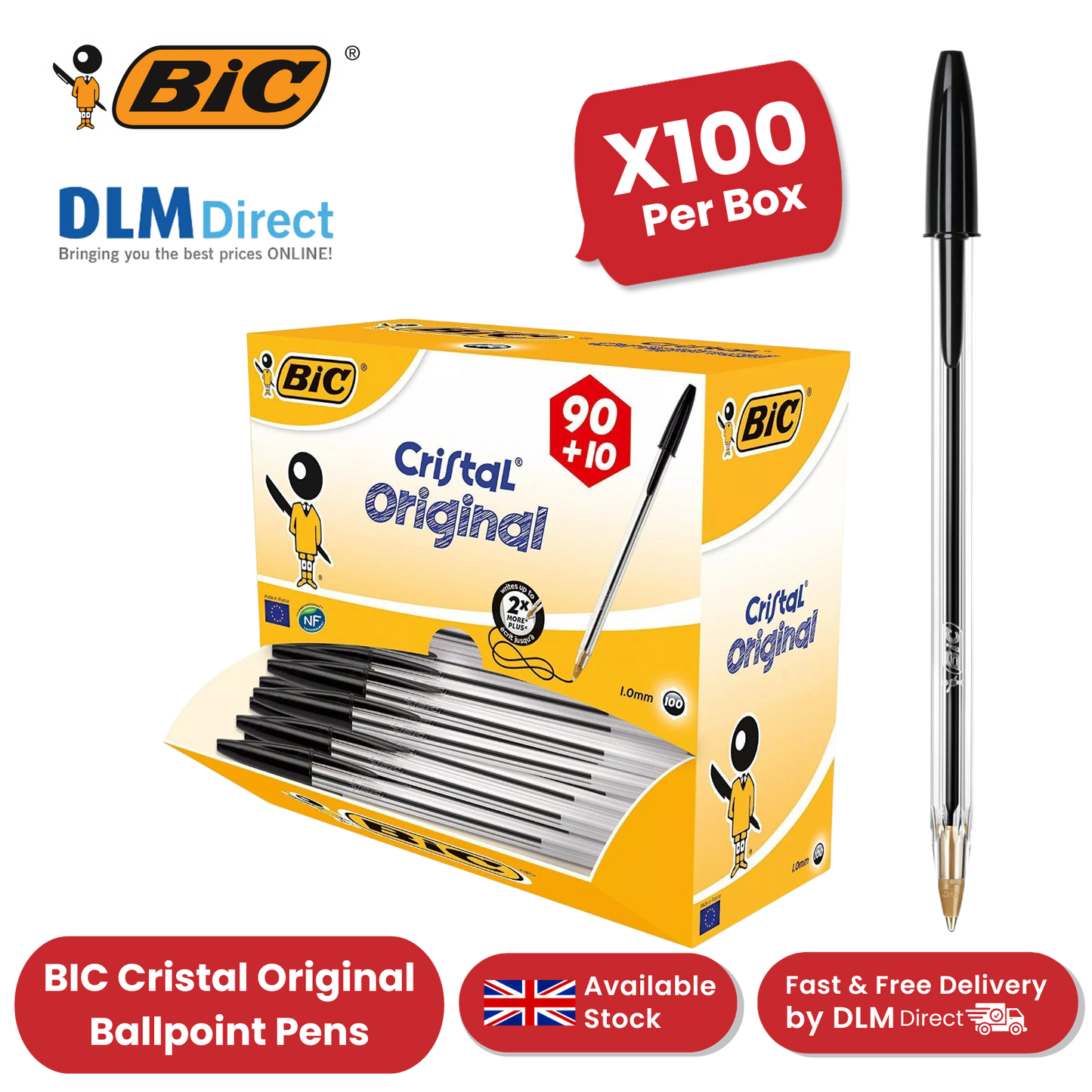 BIC Cristal Original Ballpoint Pens Black - Box of 100