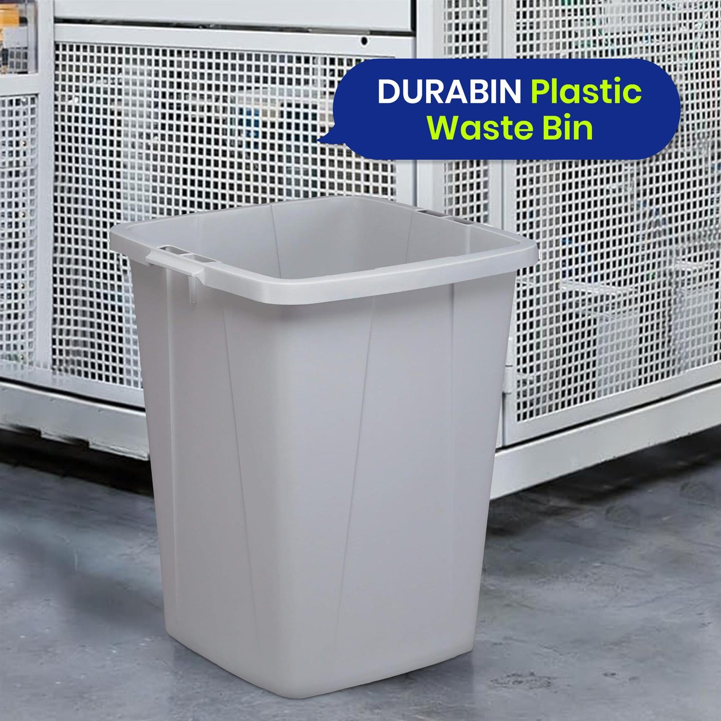 Durable Durabin Grey Waste Bin 90L Stackable Plastic Bin with Sturdy Handles