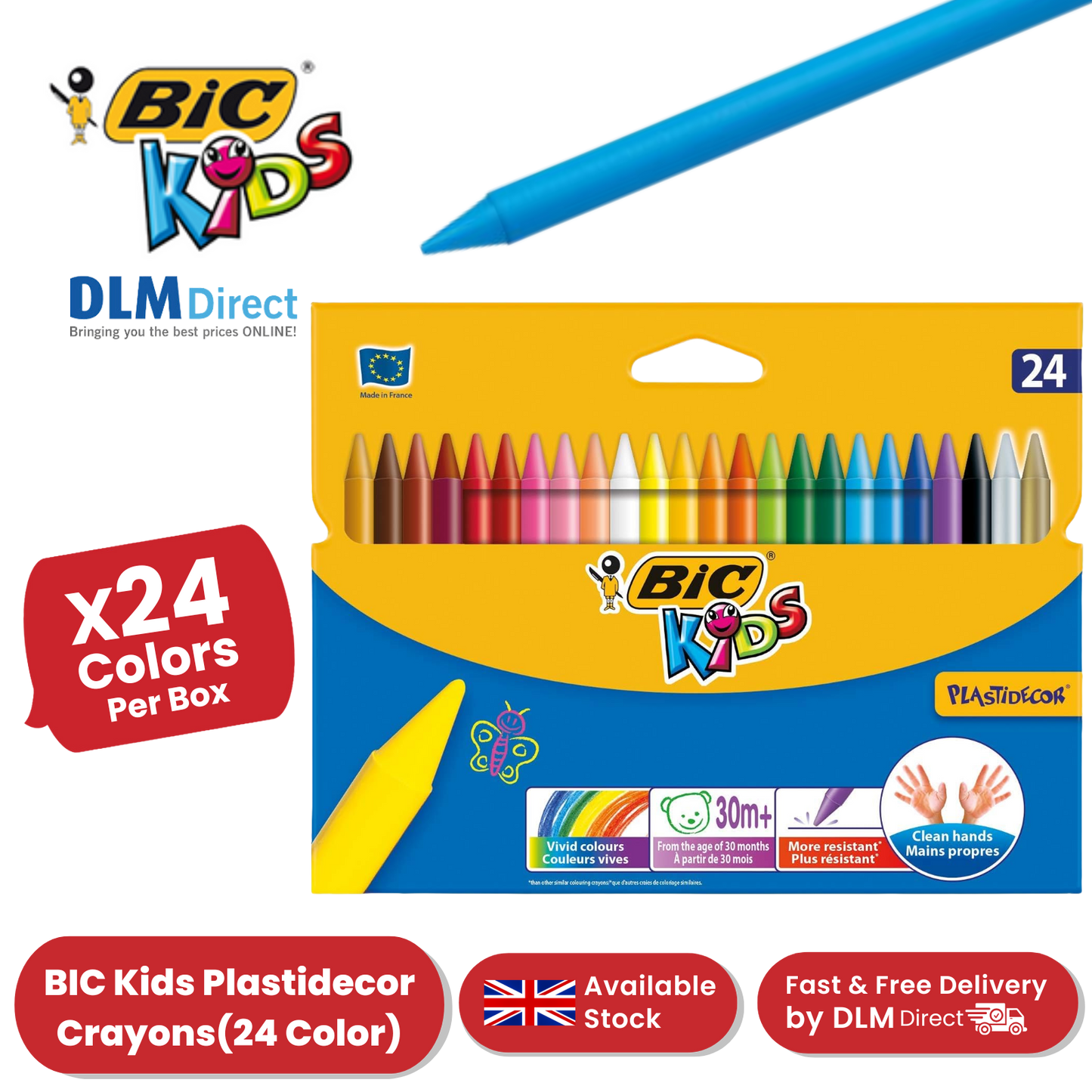 BIC Kids Plastidecor Crayons Assorted Colours - Wallet of 24 - 1 to 5 Packs