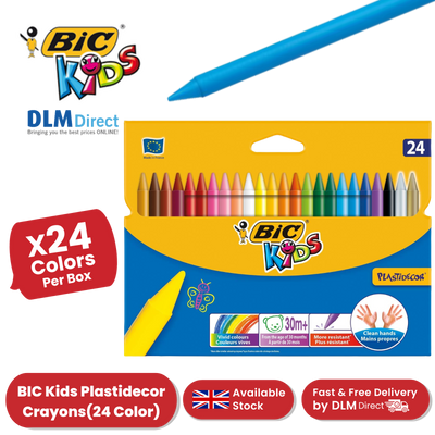 BIC Kids Plastidecor Crayons Assorted Colours - Wallet of 24 - 1 to 5 Packs