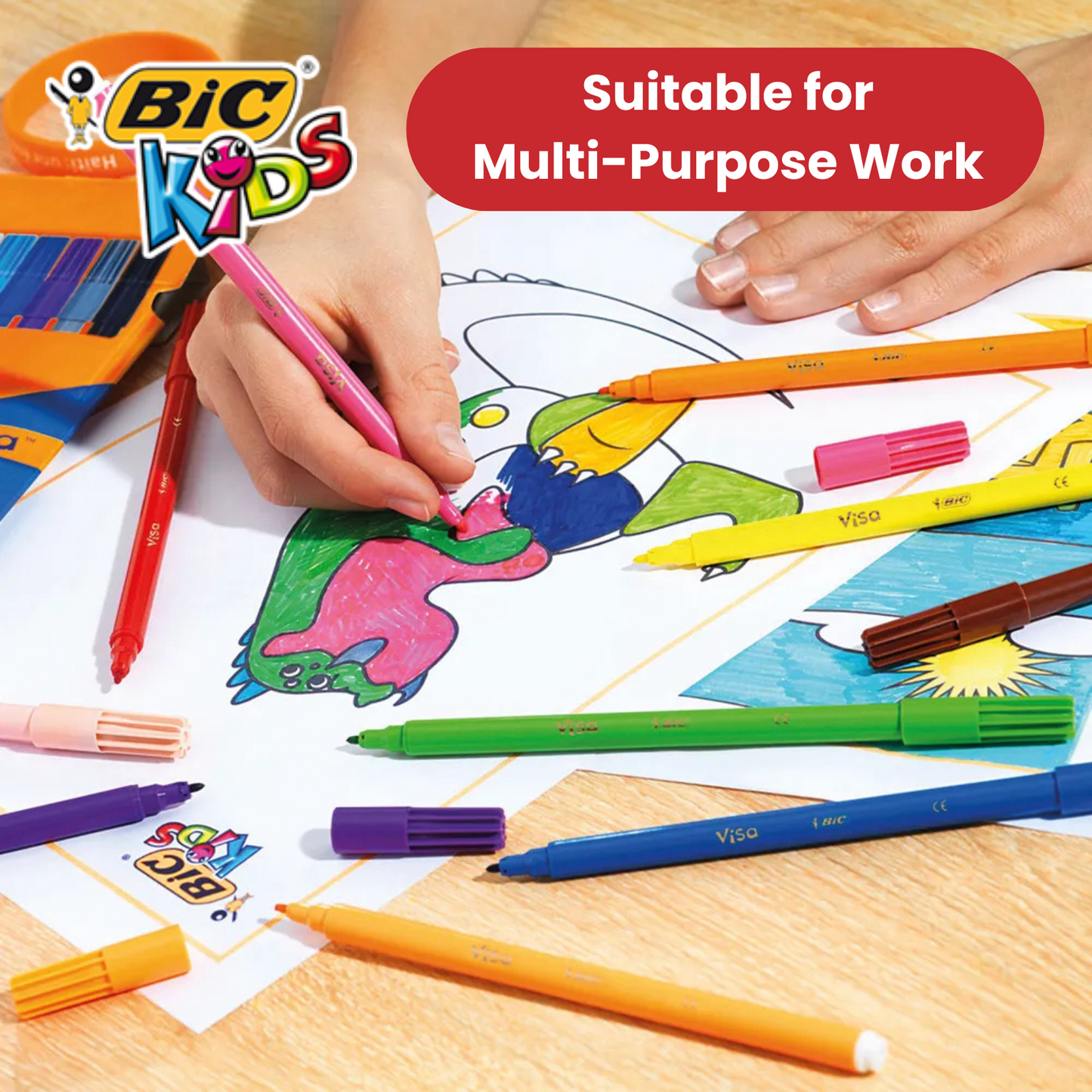 BIC Kids Visa Felt Pens Assorted Colours - Wallet of 12 - 1 to 5 Packs