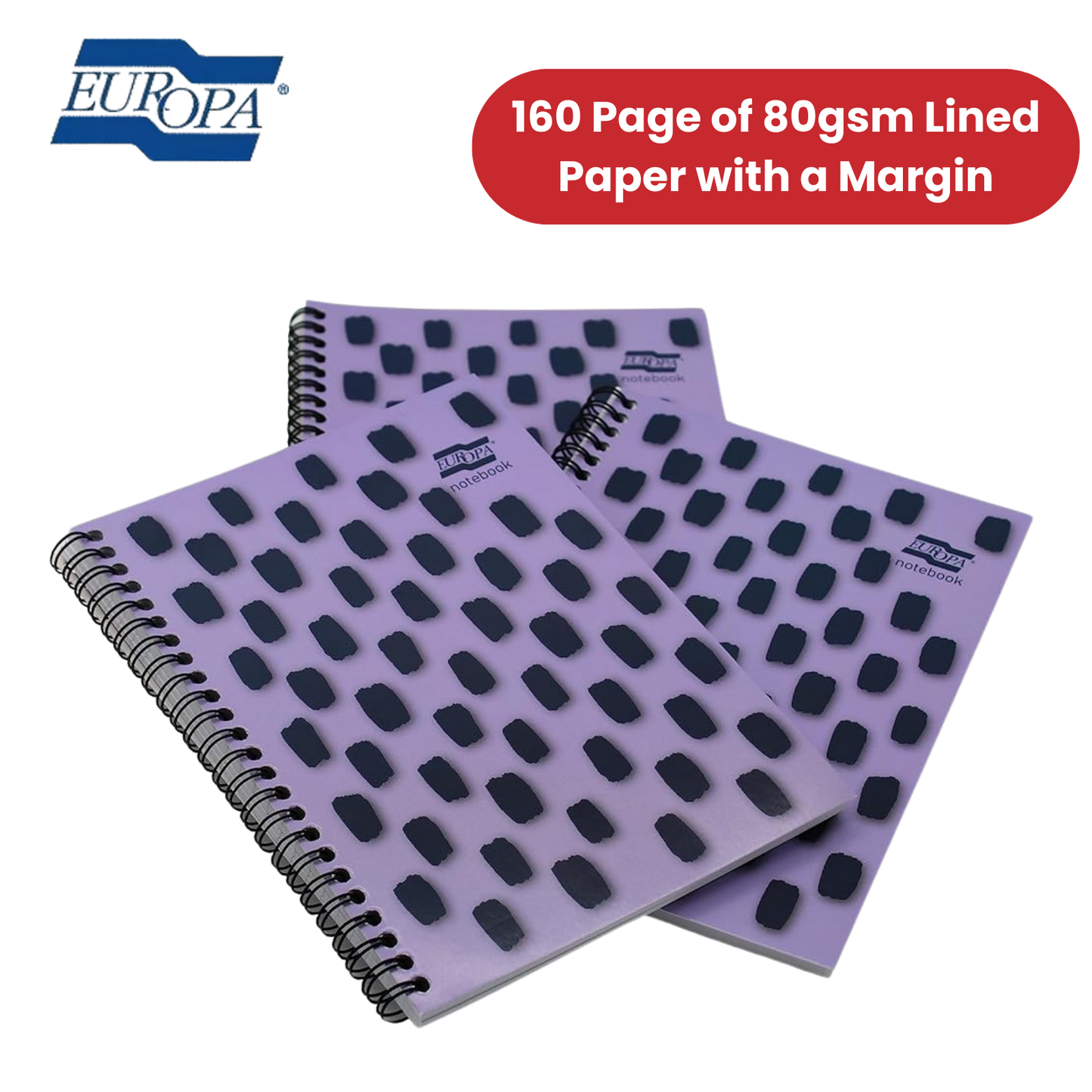 Europa Splash A5 Notepad Wirebound 160 Pages 80gsm FSC Paper Punched Purple