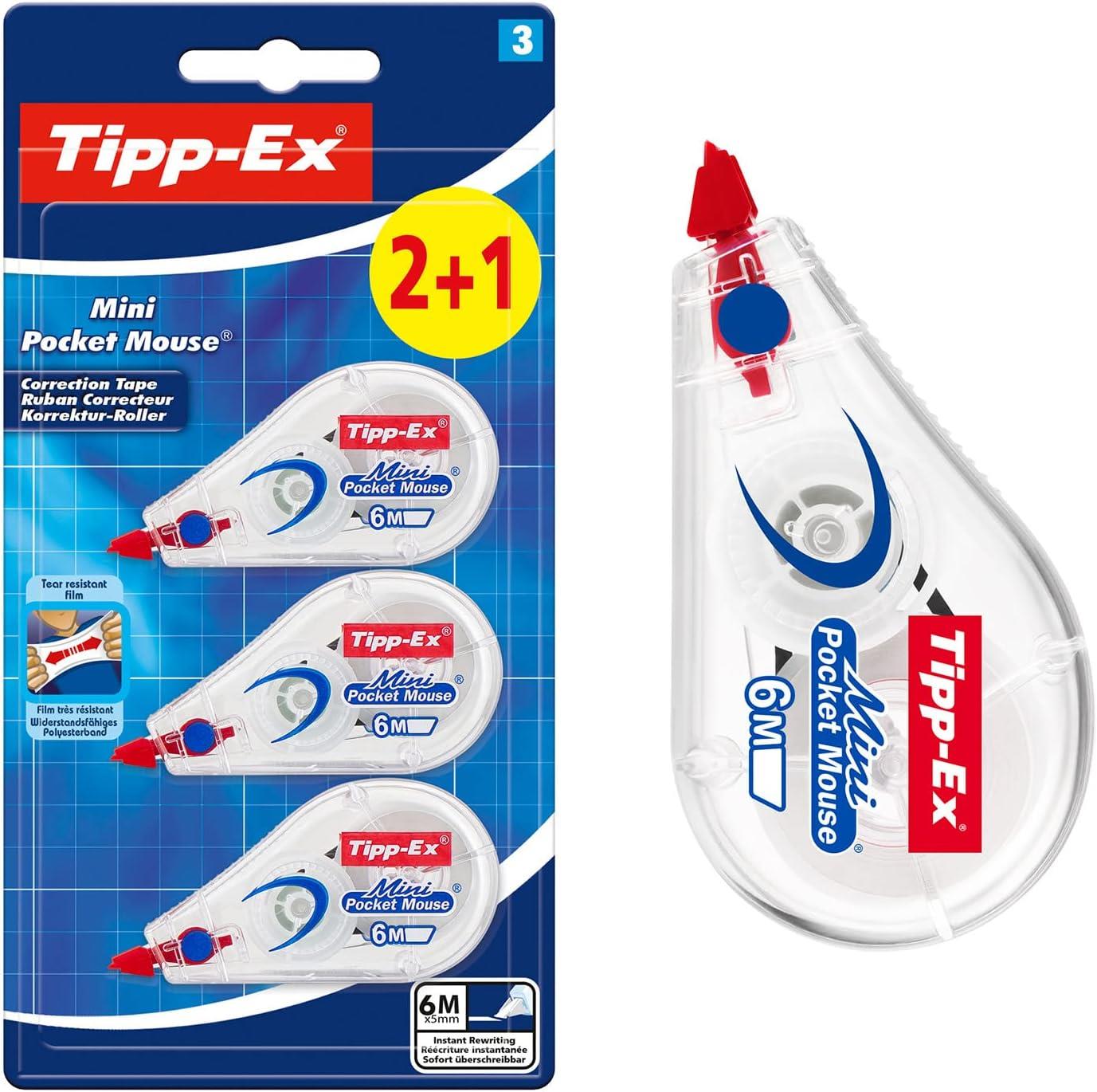 Tipp-Ex Mini Pocket Mouse Correction Tape - 3 Pcs Quick Fix White Correction Roller for Students
