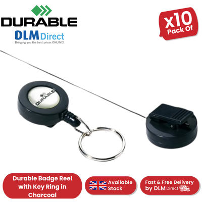 Durable Badge Reel with Key Ring in Charcoal - Pack of 10 - Pack 1-5