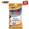 BIC Cristal Original Ballpoint Pens, Fine 1.0mm, 10 Assorted Colours, Comfortable Grip for School and Office
