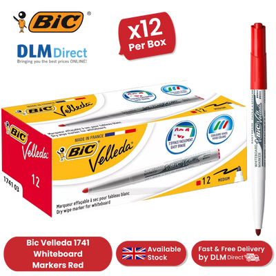 Bic Velleda 1741 Whiteboard Drywipe Markers Red – Long-Lasting Pens Box of 12Bic Velleda 1741 Whiteboard Drywipe Markers Red – Long-Lasting Pens Box of 12