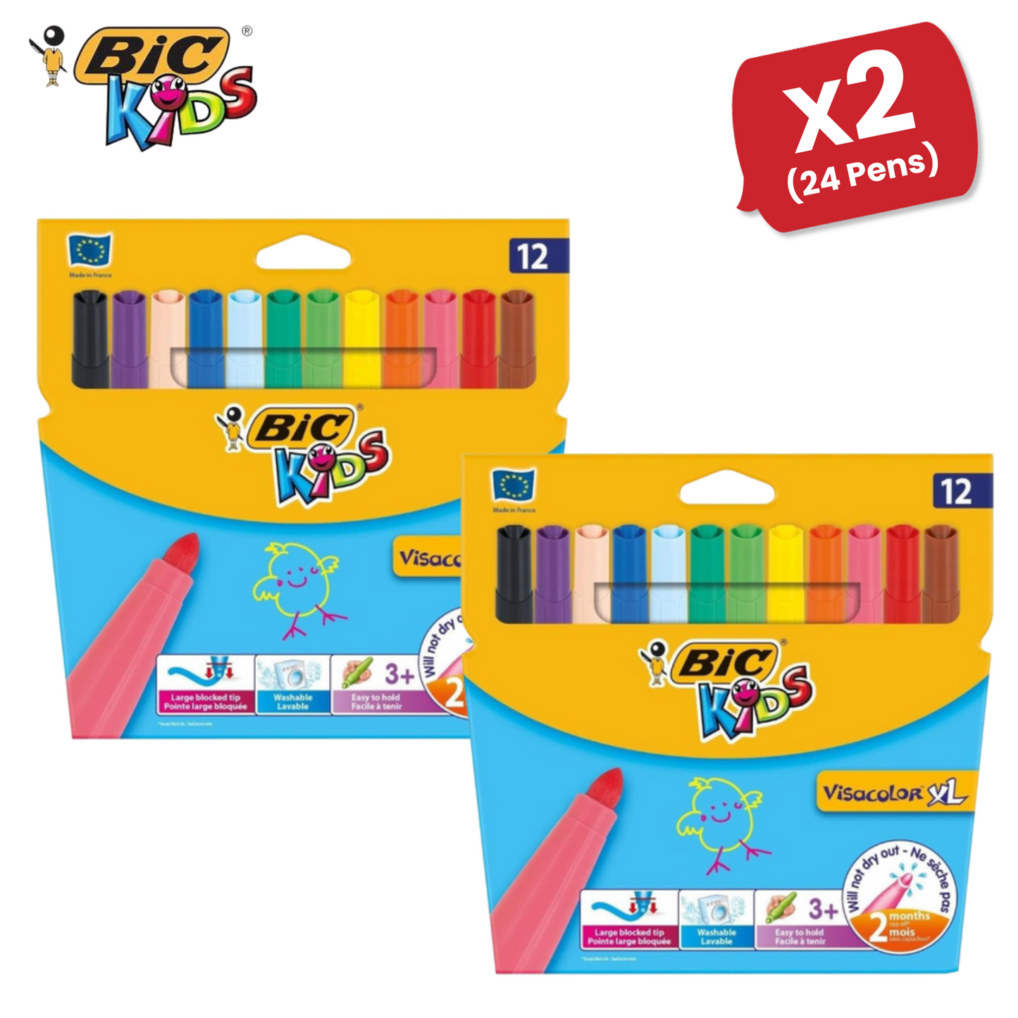 BIC Kids Visacolor XL ECOlutions Colouring Pens Assorted - Pack of 12 - 1 to 5 Packs