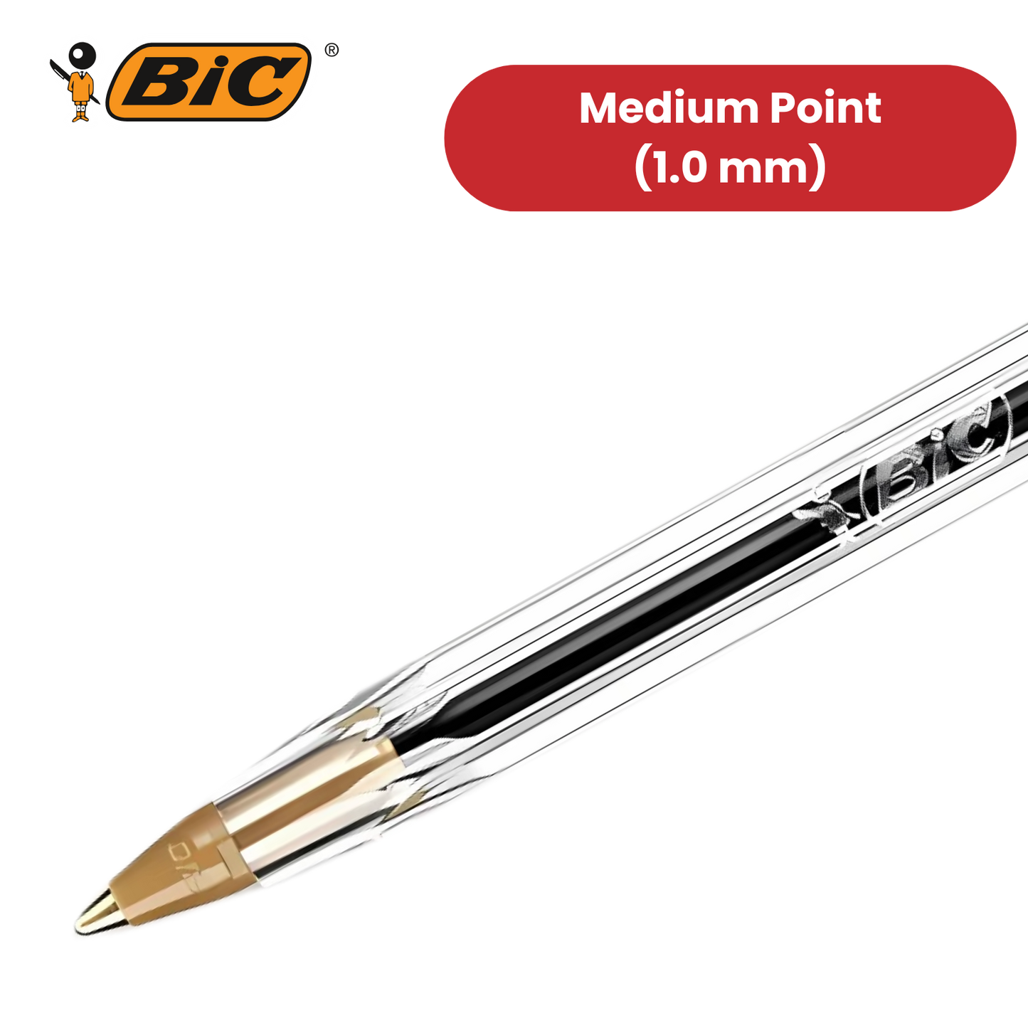 BIC Cristal Original Ballpoint Pens, Fine 1.0mm, 10 Assorted Colours, Comfortable Grip for School and Office