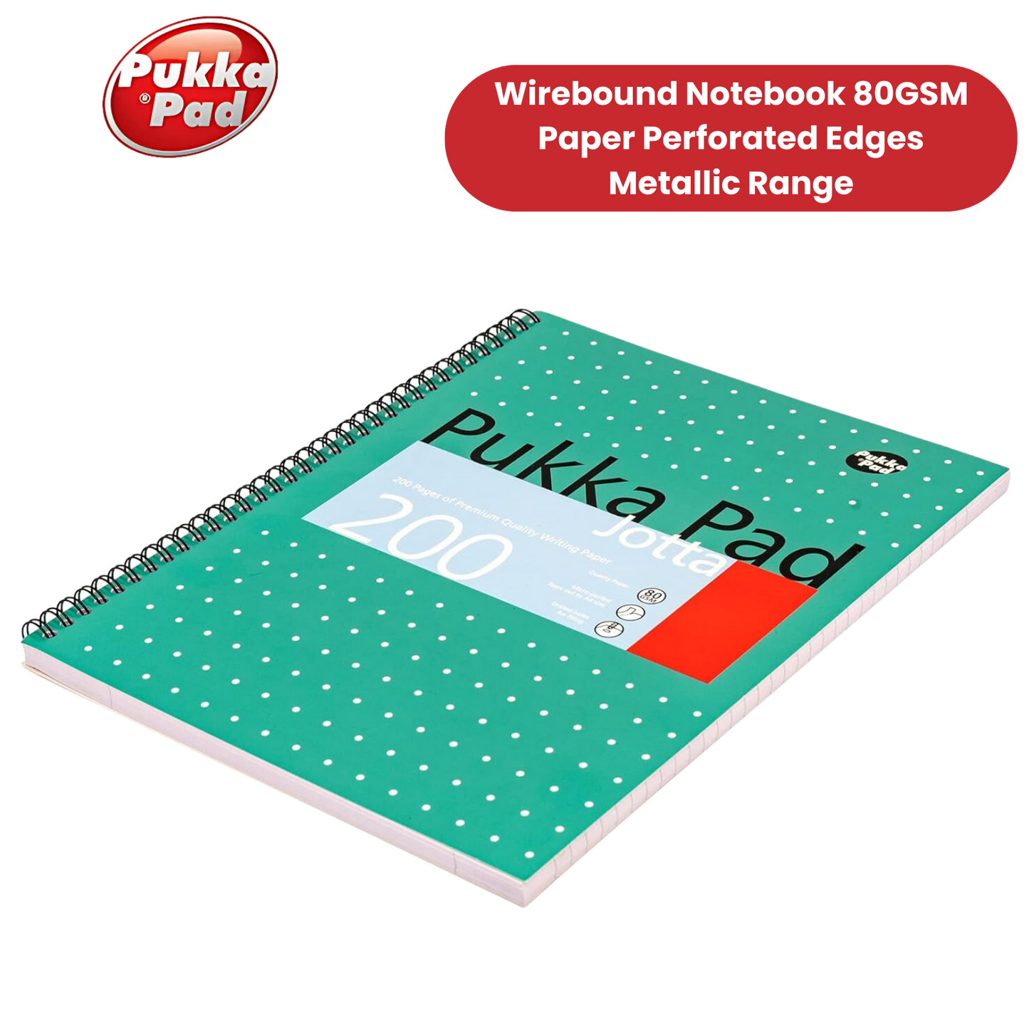 Pukka Pad A4+ Metallic Jotta Notebook, Green Wirebound, 200 Pages 80gsm