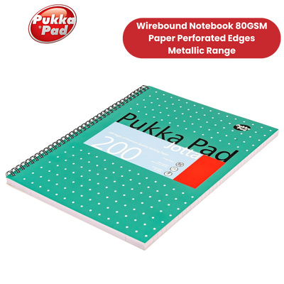 Pukka Pad A4+ Metallic Jotta Notebook, Green Wirebound, 200 Pages 80gsm