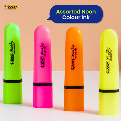BIC Chisel Tip Neon Highlighters 4 Pack with Pastel Pink Highlighters 12 Pack For Study & Office