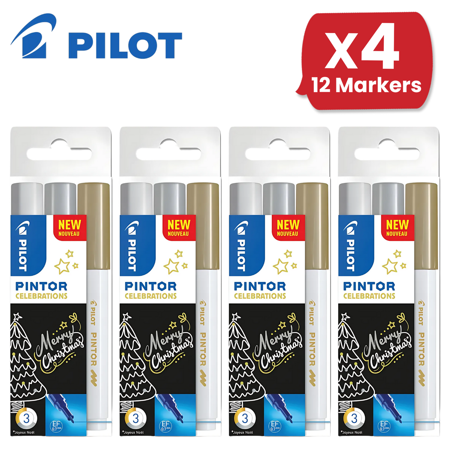 Pilot Pintor Extra Fine Paint Markers - White, Gold and Silver - Wallet of 3