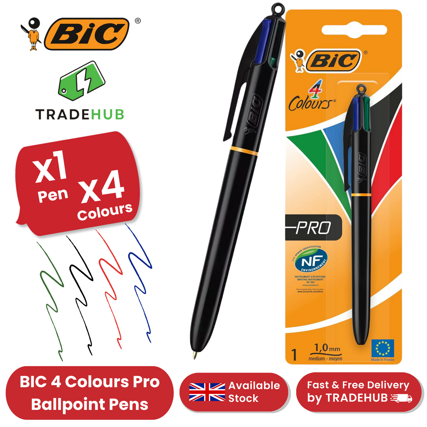 Bic 4 Colours Pro Ballpoint Pen 1.0mm - Single Pen