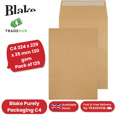 Blake Purely Packaging C4 324 x 229 x 25 mm 130 gsm Gusset Pocket Peel - 125