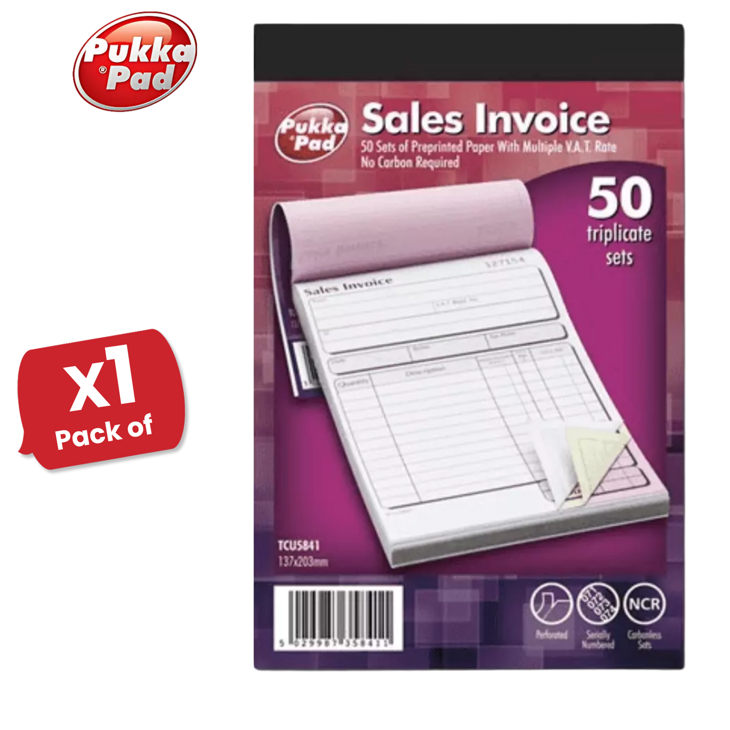 Pukka Pad NCR Triplicate Sales Invoice Book 203 x 137mm - Single - 1 to 36 Packs